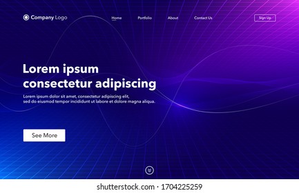 Landing Page. Asbtract background website. Template for websites, or apps. Modern design. Wave element with perspective mesh with depth of field effect for design. Grid. Vector.