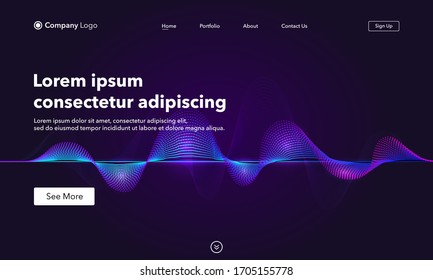 Página de inicio. Página web de fondo de la convocatoria. Plantilla para sitios web o aplicaciones. Ecualizador de tecnología digital. Ola sonora. Diseño moderno. Estilo vectorial