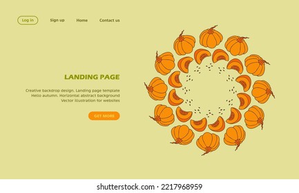 landing page background. Autumn design template, hand drawn pumpkins, flat vector illustration