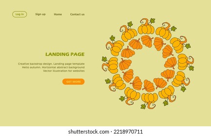 landing page background. Autumn design template, hand drawn pumpkins, flat vector illustration