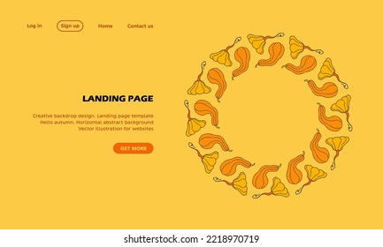 landing page background. Autumn design template, hand drawn pumpkins, flat vector illustration