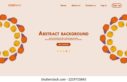 landing page background. Autumn design template, hand drawn pumpkins, flat vector illustration