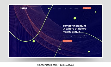 Landing page background of lines and circles. Website design. Homepage. Stripes abstract wallpaper illustration. Gradient liquid wave. Eps10 vector.