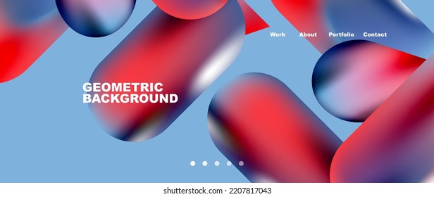Landing page background template. Colorful plastic round shapes abstract composition. Vector illustration for wallpaper, banner, background