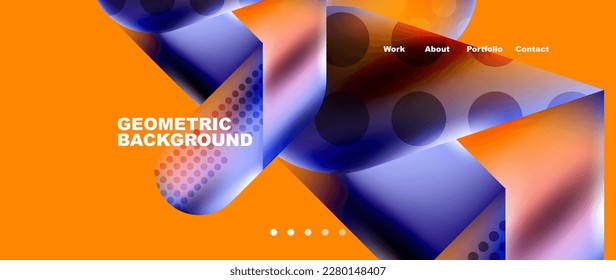 Landing page background template. Colorful plastic round shapes abstract composition. Vector illustration for wallpaper, banner, background