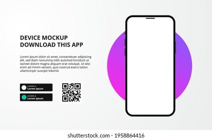 landing page banner advertising for downloading app for mobile phone, 3D smartphone device mockup. Download buttons with scan qr code template.