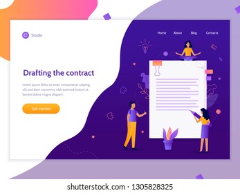 Landing page banner. Business contract concept. Flat vector illustration.