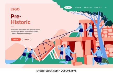 landing page banner illustration of Megalithic ancient building culture prehistoric stone age