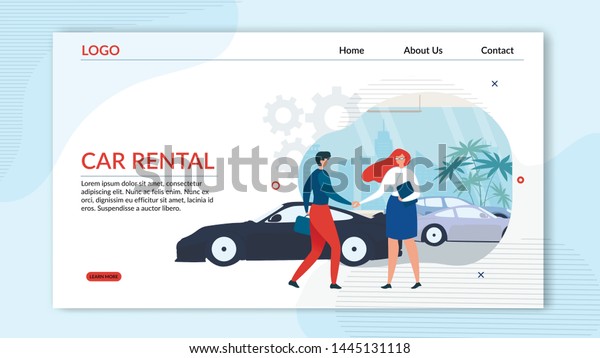 Landing Page Banner Professional Car Rental\
Service Website. Girl, Manager welcome new client in Rental Office.\
Rental Deal. Sport Car Rental. Vector Illustration Concept Web\
Landing Page, Banner
