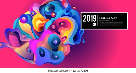 Landing Page Banner Vector Design Template with Abstract Colorful Curve Background. New Design template 2019 Graphic Trend.