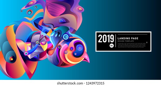 Landing Page Banner Vector Design Template with Abstract Colorful Curve Background. New Design template 2019 Graphic Trend.