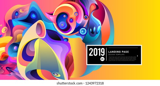 Landing Page Banner Vector Design Template with Abstract Colorful Curve Background. New Design template 2019 Graphic Trend.