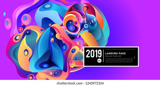 Landing Page Banner Vector Design Template with Abstract Colorful Curve Background. New Design template 2019 Graphic Trend.