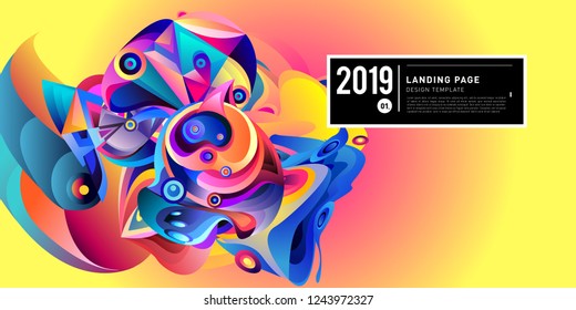 Landing Page Banner Vector Design Template with Abstract Colorful Curve Background. New Design template 2019 Graphic Trend.