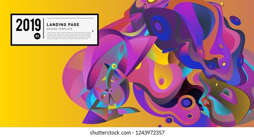 Landing Page Banner Vector Design Template with Abstract Colorful Curve Background. New Design template 2019 Graphic Trend.