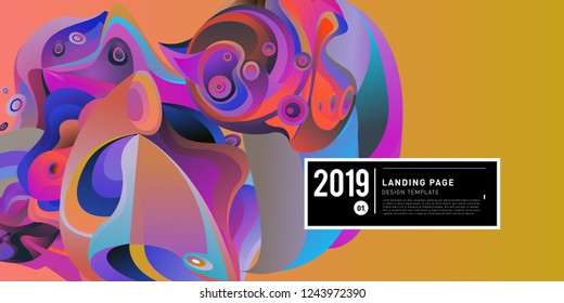 Landing Page Banner Vector Design Template with Abstract Colorful Curve Background. New Design template 2019 Graphic Trend.