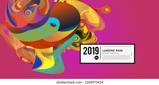 Landing Page Banner Vector Design Template with Abstract Colorful Curve Background. New Design template 2019 Graphic Trend.