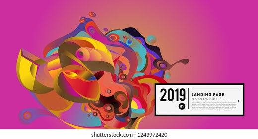 Landing Page Banner Vector Design Template with Abstract Colorful Curve Background. New Design template 2019 Graphic Trend.