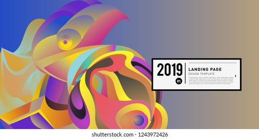 Landing Page Banner Vector Design Template with Abstract Colorful Curve Background. New Design template 2019 Graphic Trend.