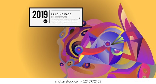 Landing Page Banner Vector Design Template with Abstract Colorful Curve Background. New Design template 2019 Graphic Trend.