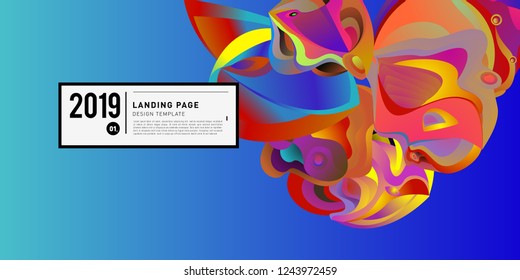 Landing Page Banner Vector Design Template with Abstract Colorful Curve Background. New Design template 2019 Graphic Trend.