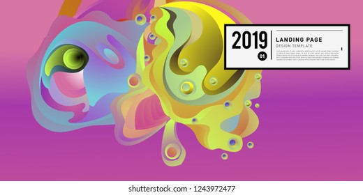 Landing Page Banner Vector Design Template with Abstract Colorful Curve Background. New Design template 2019 Graphic Trend.