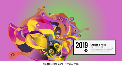 Landing Page Banner Vector Design Template with Abstract Colorful Curve Background. New Design template 2019 Graphic Trend.
