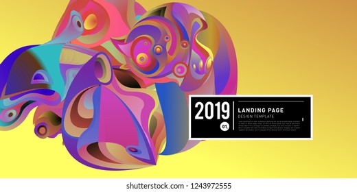 Landing Page Banner Vector Design Template with Abstract Colorful Curve Background. New Design template 2019 Graphic Trend.