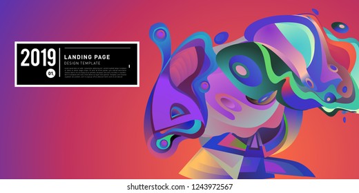 Landing Page Banner Vector Design Template with Abstract Colorful Curve Background. New Design template 2019 Graphic Trend.