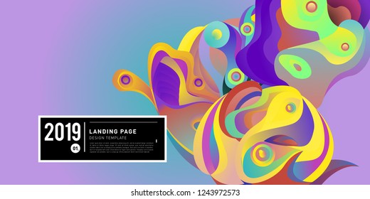 Landing Page Banner Vector Design Template with Abstract Colorful Curve Background. New Design template 2019 Graphic Trend.
