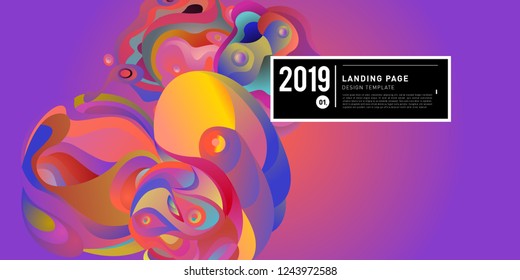 Landing Page Banner Vector Design Template with Abstract Colorful Curve Background. New Design template 2019 Graphic Trend.