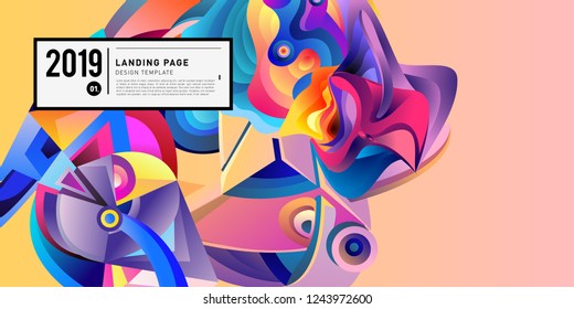 Landing Page Banner Vector Design Template with Abstract Colorful Curve Background. New Design template 2019 Graphic Trend.