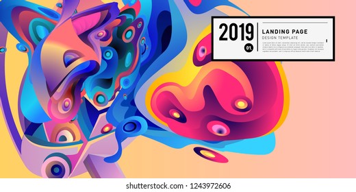 Landing Page Banner Vector Design Template with Abstract Colorful Curve Background. New Design template 2019 Graphic Trend.