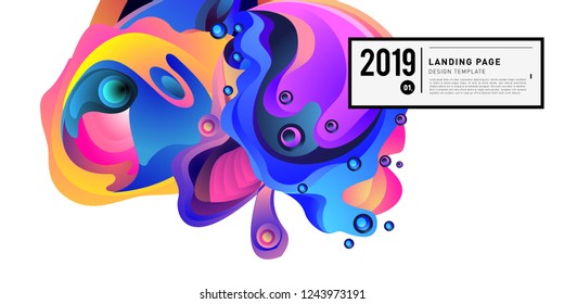 Landing Page Banner Vector Design Template with Abstract Colorful Curve Background. New Design template 2019 Graphic Trend.