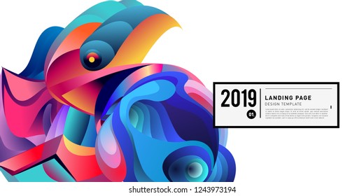 Landing Page Banner Vector Design Template with Abstract Colorful Curve Background. New Design template 2019 Graphic Trend.