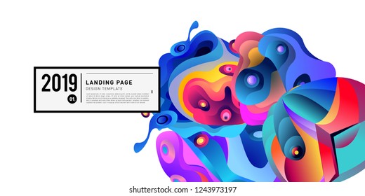 Landing Page Banner Vector Design Template with Abstract Colorful Curve Background. New Design template 2019 Graphic Trend.