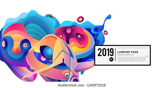 Landing Page Banner Vector Design Template with Abstract Colorful Curve Background. New Design template 2019 Graphic Trend.