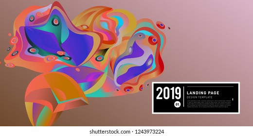 Landing Page Banner Vector Design Template with Abstract Colorful Curve Background. New Design template 2019 Graphic Trend.