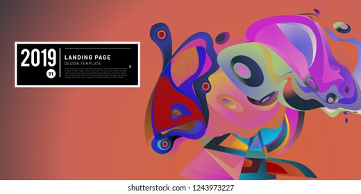 Landing Page Banner Vector Design Template with Abstract Colorful Curve Background. New Design template 2019 Graphic Trend.