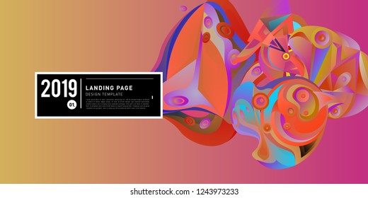Landing Page Banner Vector Design Template with Abstract Colorful Curve Background. New Design template 2019 Graphic Trend.