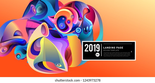 Landing Page Banner Vector Design Template with Abstract Colorful Curve Background. New Design template 2019 Graphic Trend.