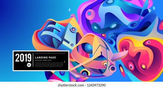 Landing Page Banner Vector Design Template with Abstract Colorful Curve Background. New Design template 2019 Graphic Trend.