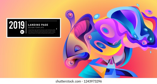 Landing Page Banner Vector Design Template with Abstract Colorful Curve Background. New Design template 2019 Graphic Trend.