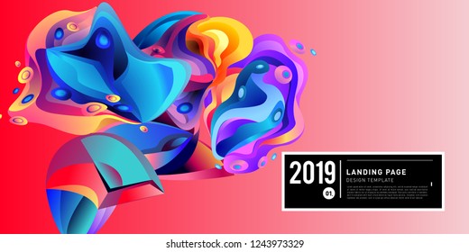 Landing Page Banner Vector Design Template with Abstract Colorful Curve Background. New Design template 2019 Graphic Trend.