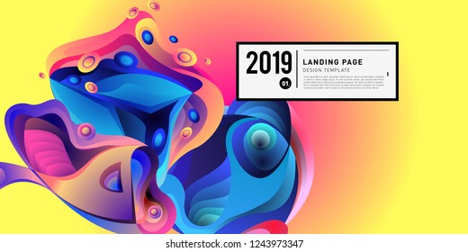 Landing Page Banner Vector Design Template with Abstract Colorful Curve Background. New Design template 2019 Graphic Trend.