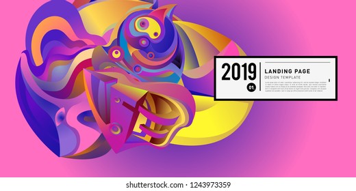 Landing Page Banner Vector Design Template with Abstract Colorful Curve Background. New Design template 2019 Graphic Trend.
