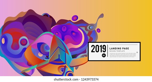 Landing Page Banner Vector Design Template with Abstract Colorful Curve Background. New Design template 2019 Graphic Trend.