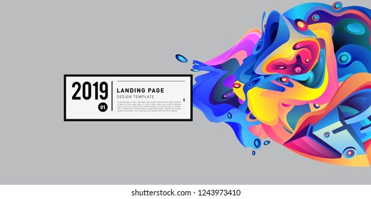 Landing Page Banner Vector Design Template with Abstract Colorful Curve Background. New Design template 2019 Graphic Trend.