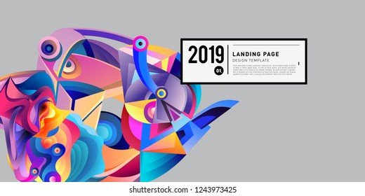 Landing Page Banner Vector Design Template with Abstract Colorful Curve Background. New Design template 2019 Graphic Trend.