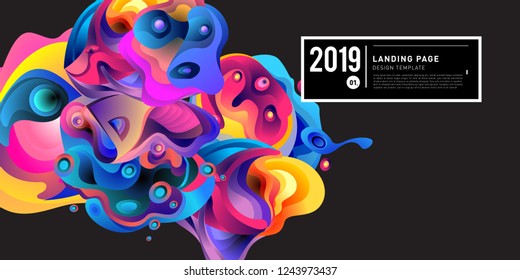 Landing Page Banner Vector Design Template with Abstract Colorful Curve Background. New Design template 2019 Graphic Trend.